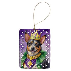 Australian Cattle Dog King of Mardi Gras Porcelain Ornament Christmas Tree Hanging Decorations for Home Christmas Holiday, Rectangle, Gift, Multi