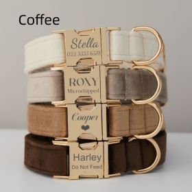 Multiple Colour Velvet Personalise Dog Collar Leash Set With Bow (Option: Coffee-L)