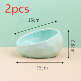 Pet Supplies Bowl Ceramic Cat Bowl Dog Bowl Oblique Mouth (Color: light green2pcs)