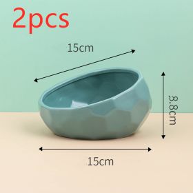 Pet Supplies Bowl Ceramic Cat Bowl Dog Bowl Oblique Mouth (Color: Blue2pcs)