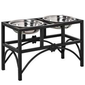 17" Double Stainless Steel Heavy Duty Dog Food Bowl Elevated Pet Feeding Station (Option: Black-450x225x285 mm)