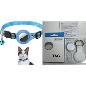 Reflective Collar Waterproof Holder Case For Airtag Air Tag Airtags Protective Cover Cat Dog Kitten Puppy Nylon Collar (Color: Sky Blue set1)