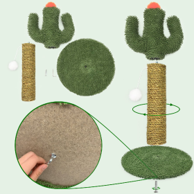 Cactus Shaped Cat Climbing Tree 2 In 1 - Solid Wooden Base - Natural Sisal Scratching Post With Suspended Ball Toys Indoor Cat Multi-Level Activi (Option: Default)
