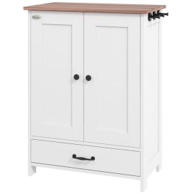 Pet Feeding Station, Dog Food Storage Cabinet w/ Raised Dog Bowls, Adjustable Panel, Hooks for Medium Dogs, White (Option: White-915x450x195 mm)